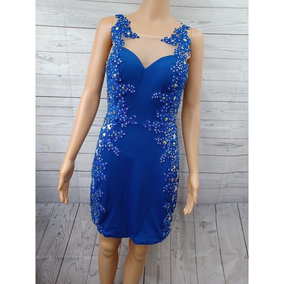 Prom Vienna beaded Lace dress Sz 6 Knee Length Sleeveless Back see-through - Picture 1 of 11